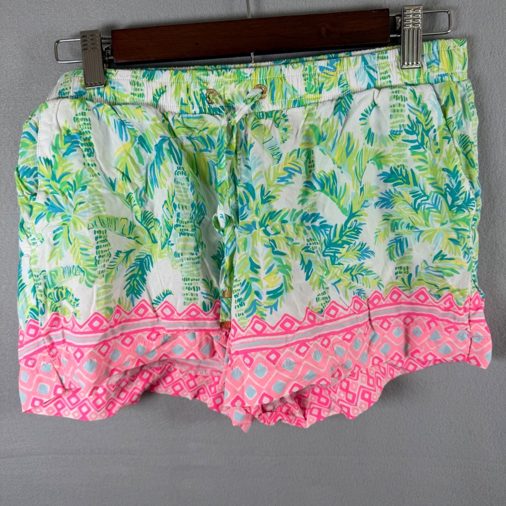 Lilly Pulitzer Shorts Women S Tropical Palm Print Rayon Drawstring RN 87189